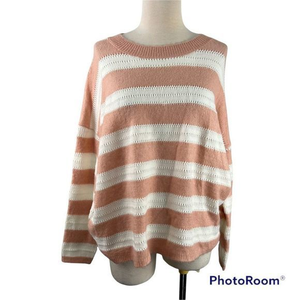 NWT FRNCH Ivory Pink Chunky Striped Crew Neck Sweater‎ (S/M)